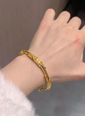 繁花似锦黄金色手镯新中式古风女