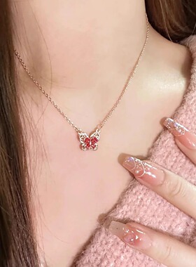 925银珐琅蝴蝶项链女夏玫瑰金