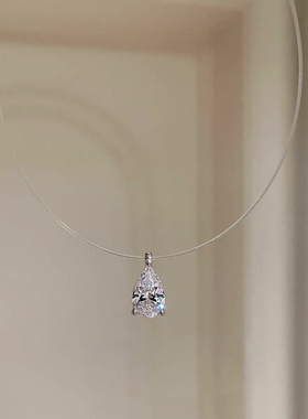 s925纯银水滴莫桑石隐形鱼线项链