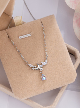 925纯银月上枝头月光石项链