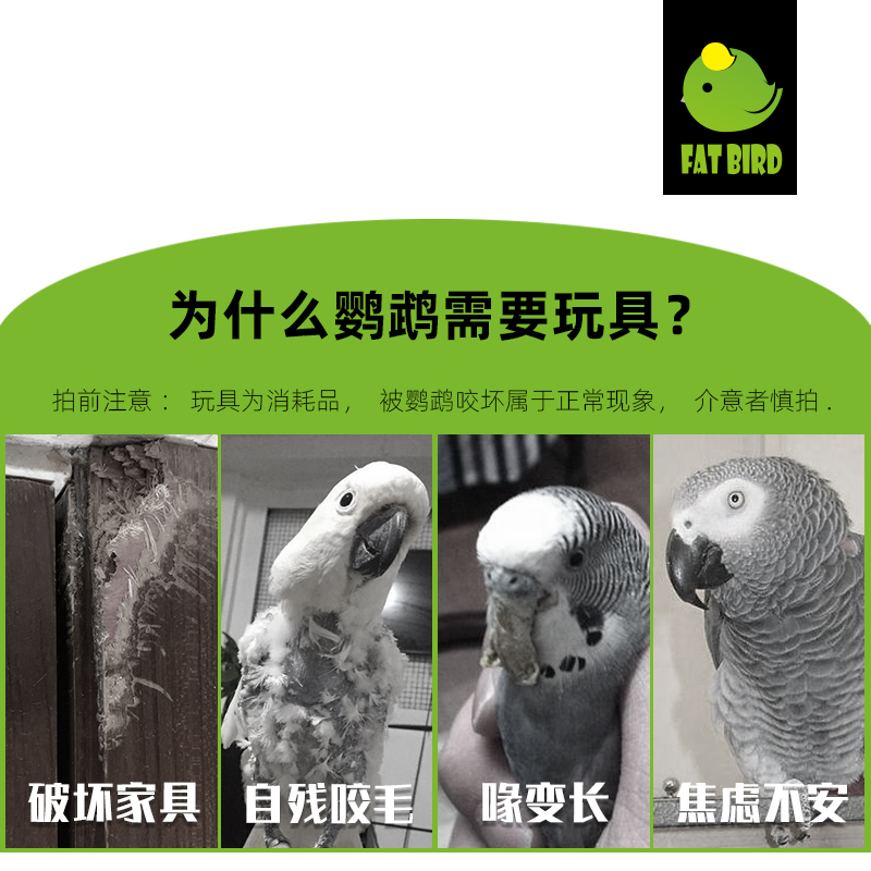 Fatbird鹦鹉宠物鸟用品具手拿脚抓下脚磨嘴啃咬玩具虎皮牡丹玄凤-图1