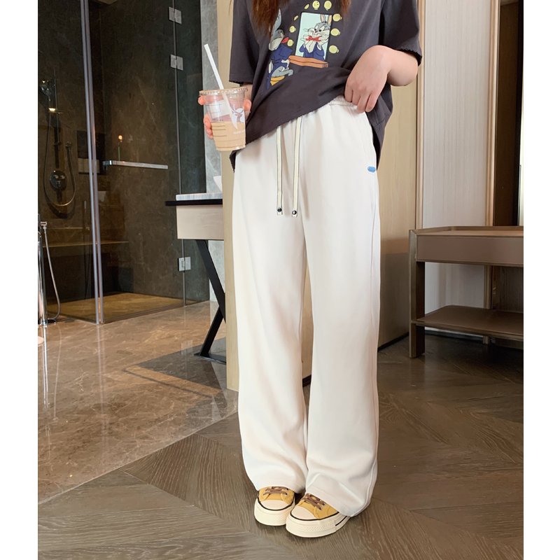 女大童韩版直筒裤2025春季新款初中生显瘦慵懒阔腿裤亲子款休闲裤 - 图0