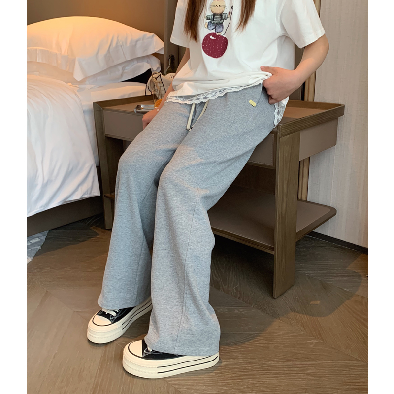 女大童韩版直筒裤2025春季新款初中生显瘦慵懒阔腿裤亲子款休闲裤 - 图1