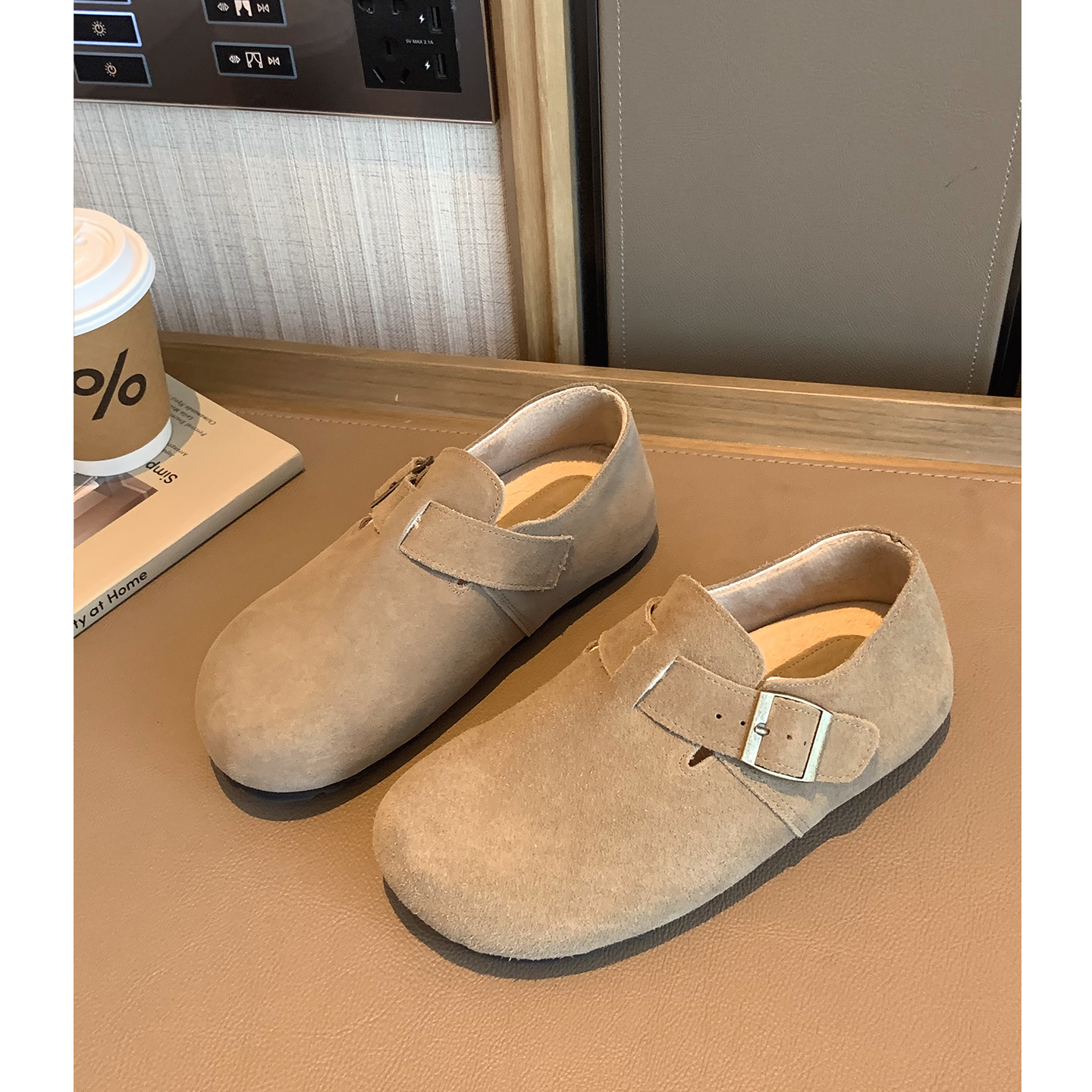 女大童加绒一脚蹬短靴2025冬季新款少女百搭保暖全包靴亲子勃肯鞋 - 图0