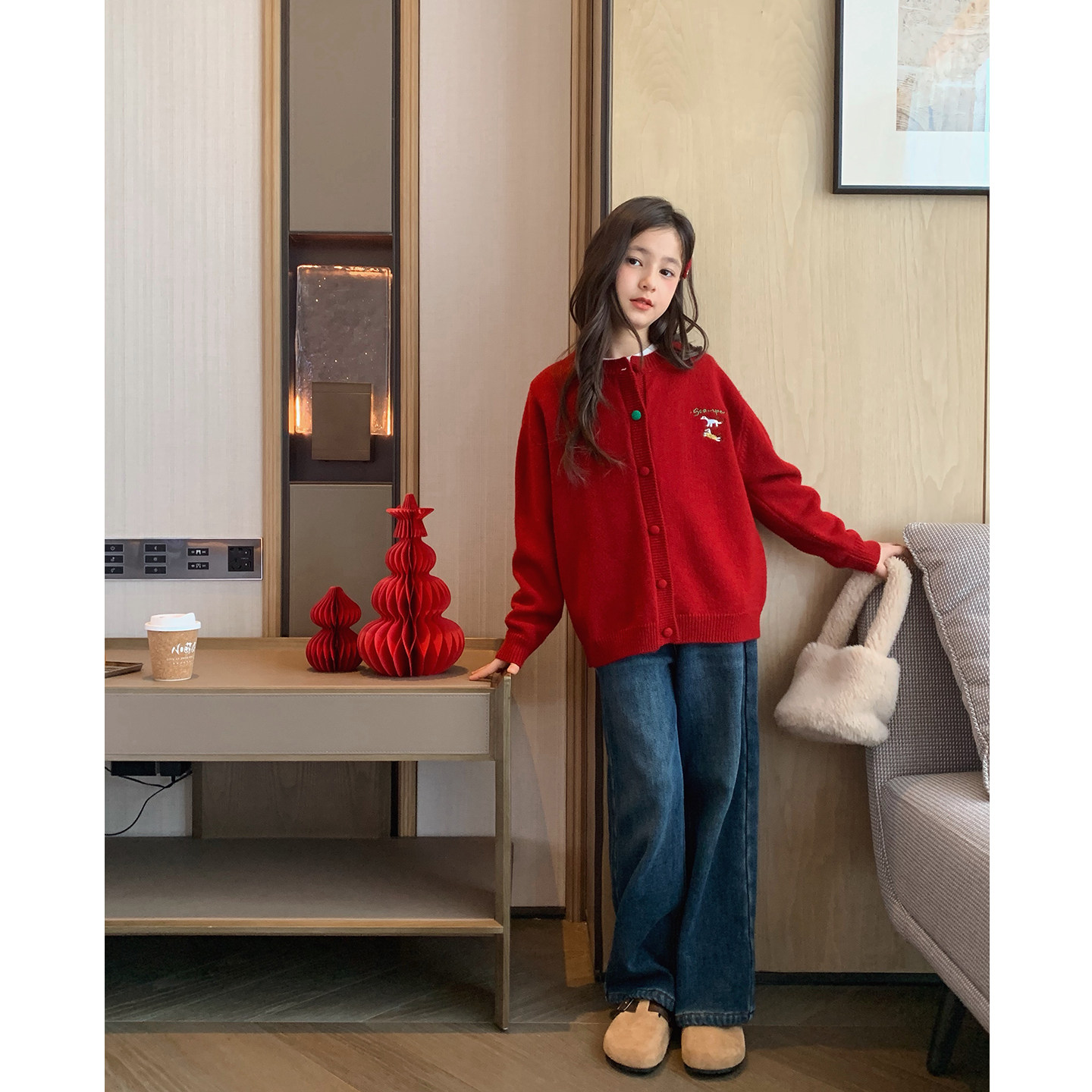 女大童复古蓝加绒牛仔裤2025冬季新款青少年保暖休闲裤学生直筒裤,淘宝优惠券,粉丝福利购,淘宝优惠卷