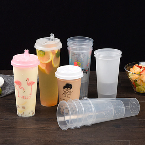 90口径加厚透明一次性奶茶杯塑料杯饮料果汁打包杯注塑杯带盖定制 - 图2