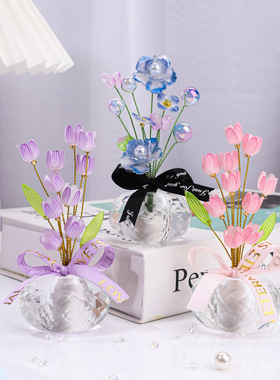 水晶花朵摆件精美汽车装饰品家居装饰中控台摆饰白水晶工艺品