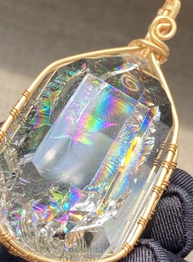 天然浅黄水晶绿幽灵彩虹吊坠男女款水晶饰品项链一物一图