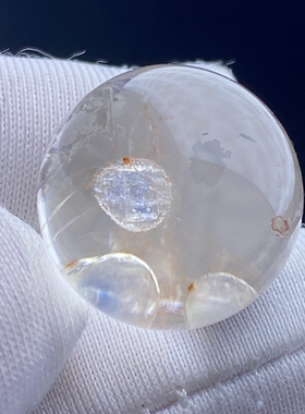 天然水晶包裹体蓝矿吊坠圆珠DIY蓝色矿石单珠饰品奇石16.5mm