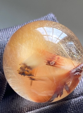 天然水晶发晶吊坠圆珠DIY蝴蝶发单珠饰品项链19.5mm一物一图
