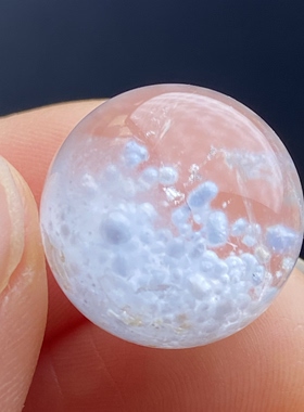 天然水晶浅蓝兔毛毛团吊坠圆珠DIY水晶单珠饰品项链15.5mm