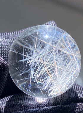 天然水晶白发晶吊坠圆珠DIY水晶单珠饰品项链16.5mm一物一图
