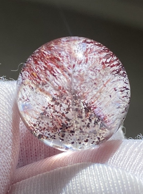 天然水晶超七紫红发云母银山金字塔吊坠圆珠DIY紫发晶单珠15mm