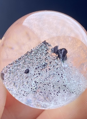 天然水晶包裹体双色幽灵银山金字塔吊坠圆珠DIY水晶单珠22.5mm
