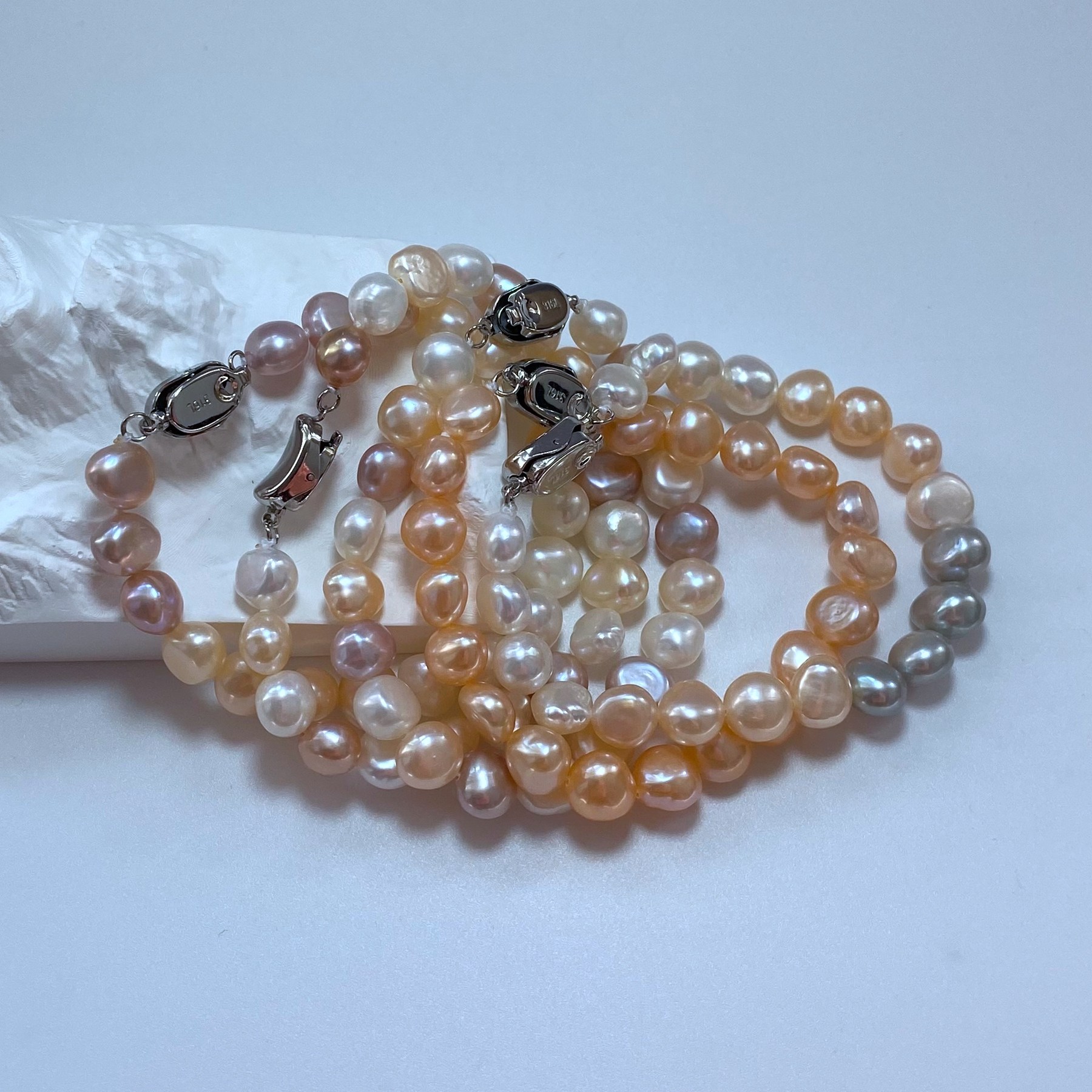 8-9mm天然白色巴洛克淡水珍珠手链异形不规则插棒扣首饰豌豆扣,淘宝优惠券,粉丝福利购,淘宝优惠卷