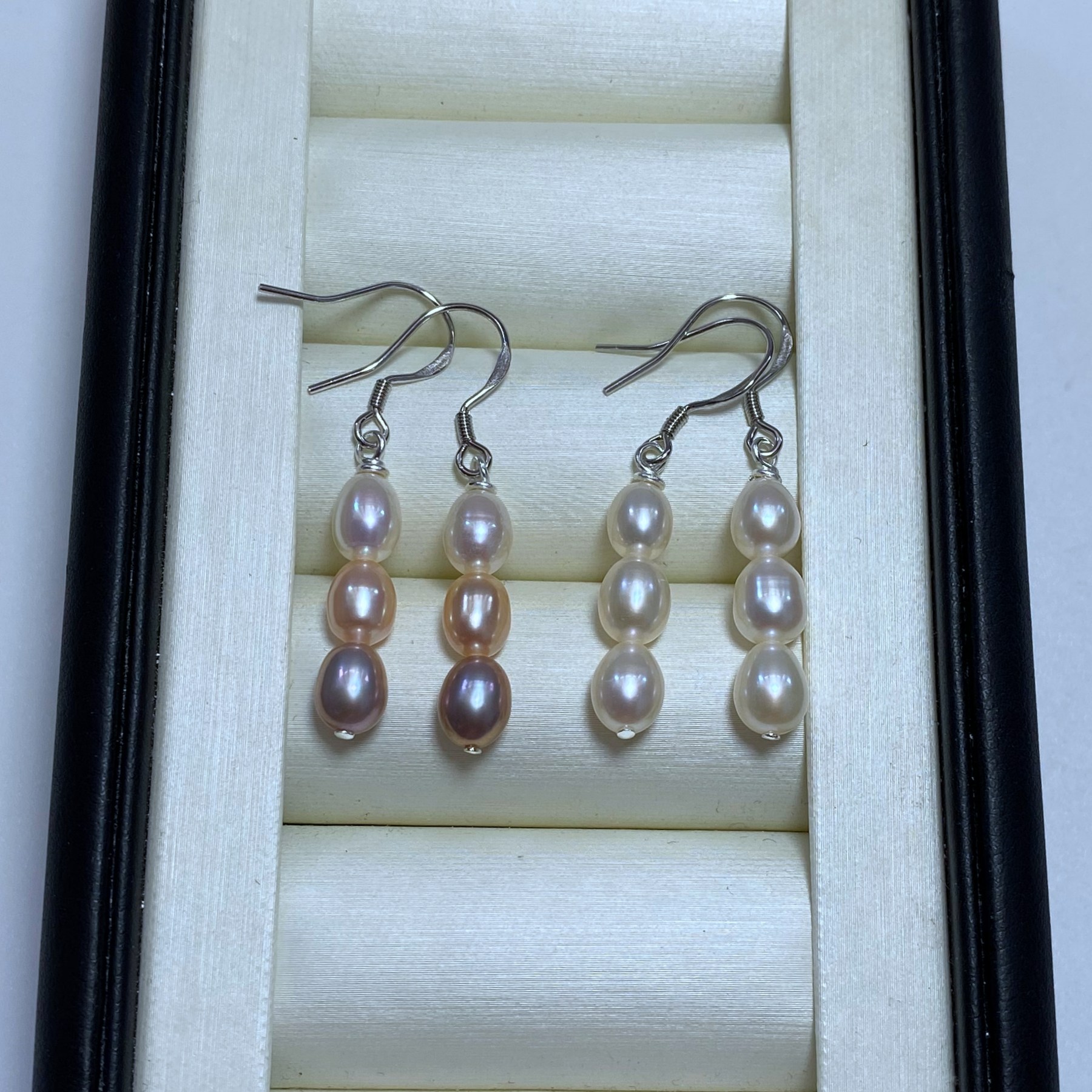 5-6mm天然白色米形无核淡水珍珠耳环粉紫色水滴形长款耳坠女款,淘宝优惠券,粉丝福利购,淘宝优惠卷