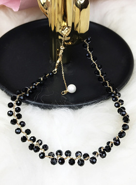 黑色锆石抽拉式项链锁骨链