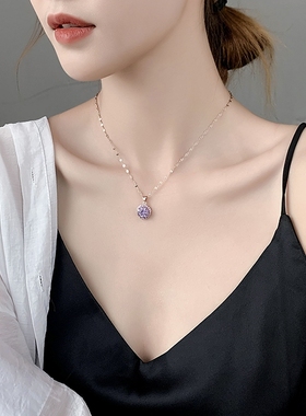 可旋转圆形吊坠锁骨链女