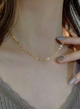 嘴唇链素链钛钢项链女款