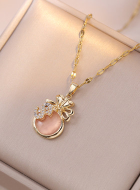 粉色吊坠钱袋项链女款