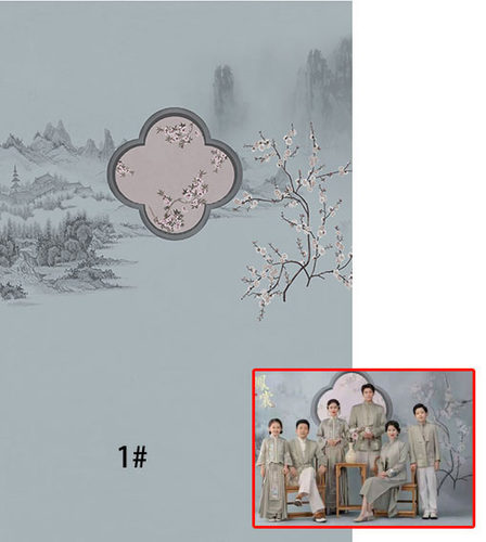 中国风工笔画拍照背景纸古装摄影复古中式全家福背景布芳华年代 - 图0