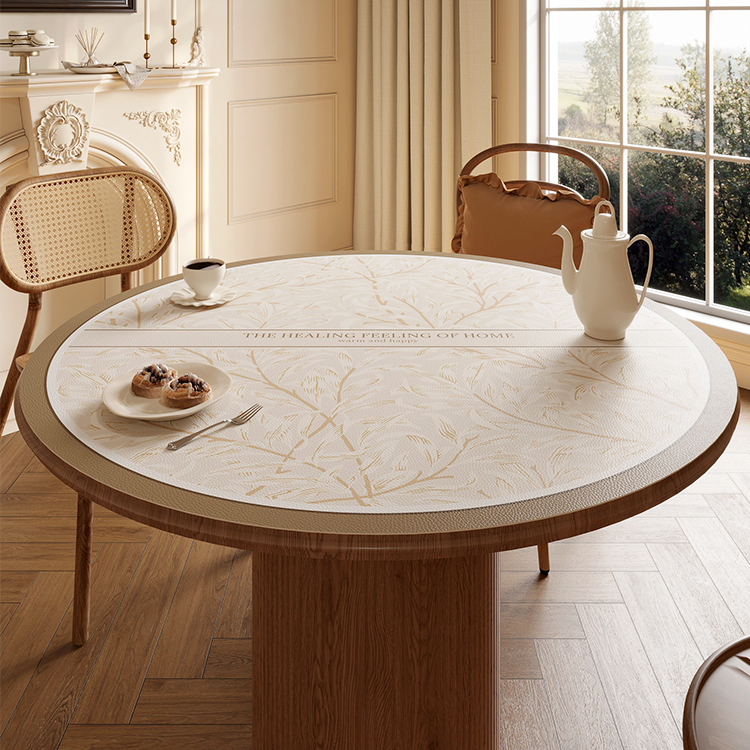法式轻奢高级感圆形复古餐桌垫防水防油防烫桌布皮革保护垫桌垫 - 图0