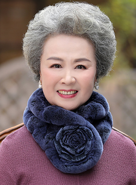 皮草围巾女冬天中老年优雅花朵