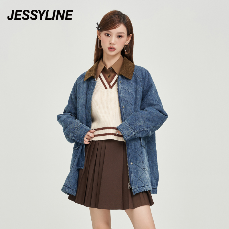 jessyline秋季专柜新款女装 杰茜莱百搭加厚牛仔外套女 334207238