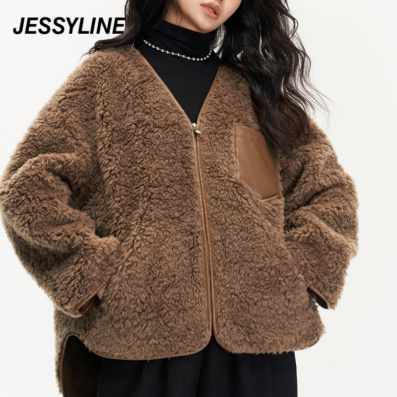 杰茜莱羊羔毛绒外套女装冬装新短款小个子毛茸茸皮草潮 jessyline-图1