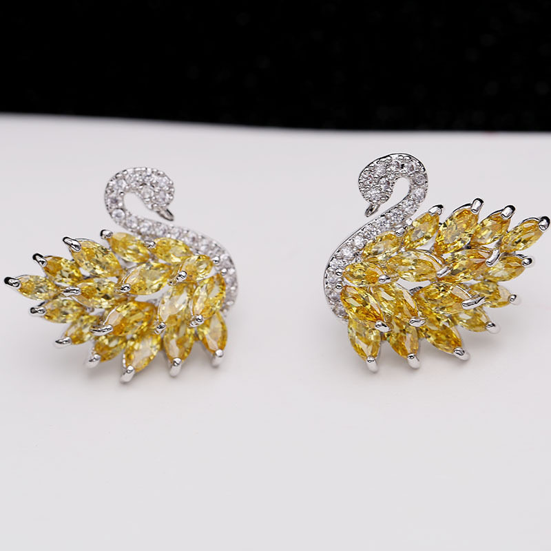 春上新s925银针小天鹅水晶韩版耳钉 蓓丽雅旗舰耳钉