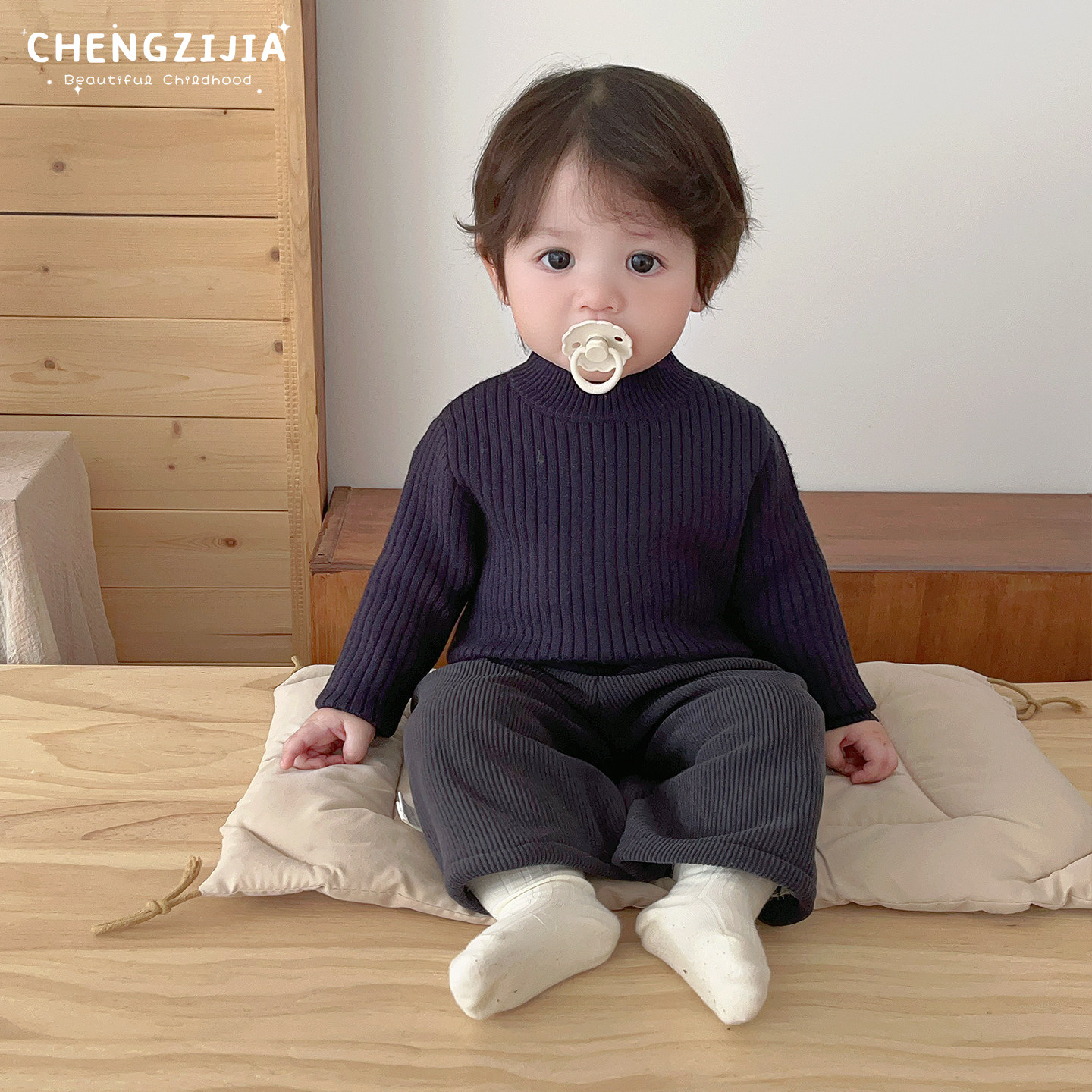 男童冬季百搭毛衣套装男宝宝加厚保暖针织打底衫婴儿加绒直筒裤子,淘宝优惠券,粉丝福利购,淘宝优惠卷