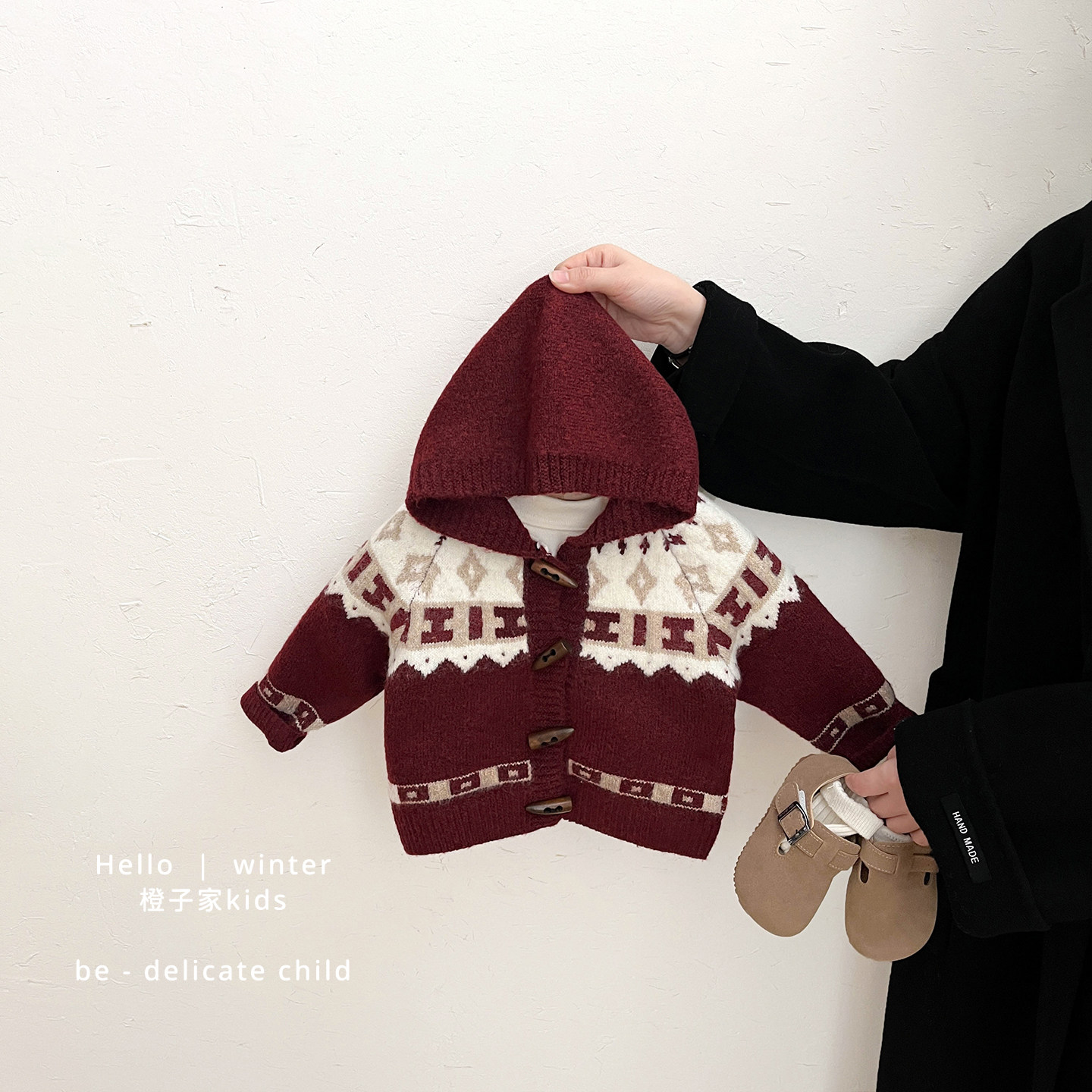 男童冬款新年红色连帽针织开衫女宝宝韩版加厚保暖毛衣婴儿拜年服,淘宝优惠券,粉丝福利购,淘宝优惠卷