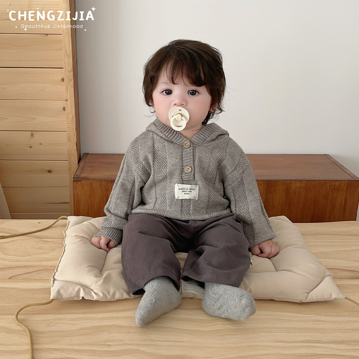 男宝宝春秋装连帽毛衣套装男童韩版休闲针织衫婴儿宽松百搭直筒裤,淘宝优惠券,粉丝福利购,淘宝优惠卷