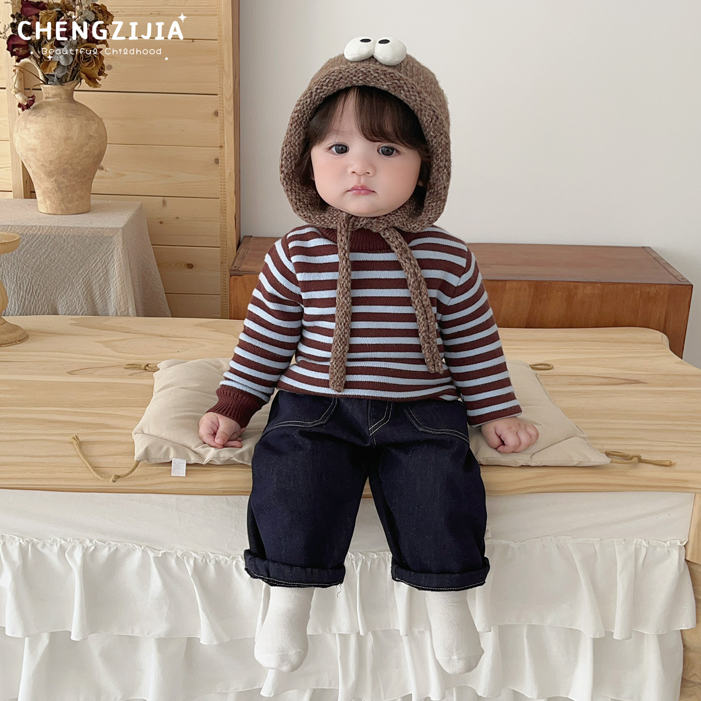 男童冬款韩版条纹加绒保暖毛衣男宝宝洋气打底针织衫婴儿百搭上衣,淘宝优惠券,粉丝福利购,淘宝优惠卷