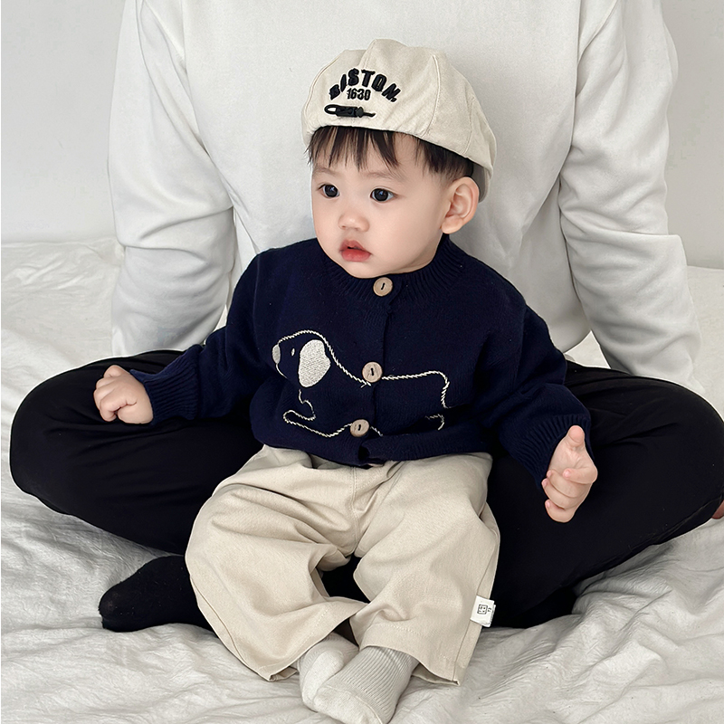 男童春秋套装婴儿洋气针织衫毛衣外套帅气百搭裤子女宝宝时髦衣服 - 图0