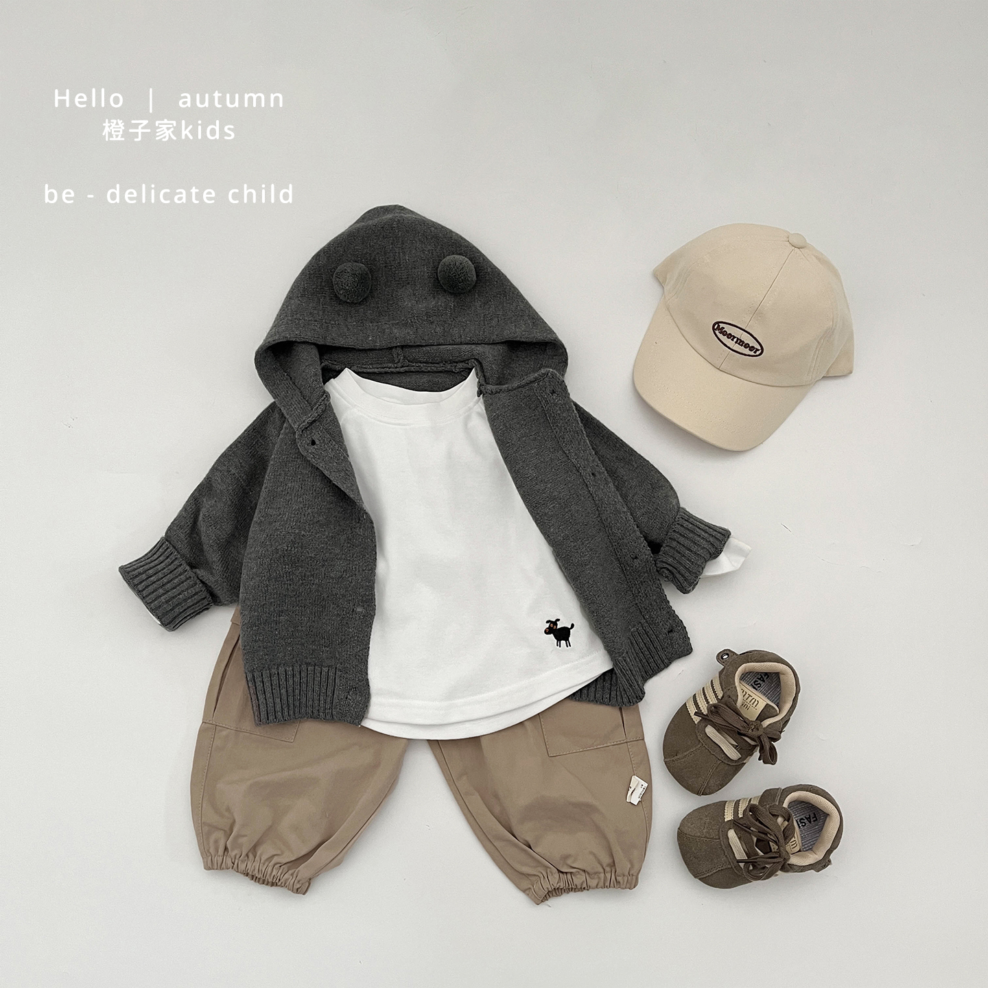 男童春秋款洋气针织开衫男宝宝韩系超萌毛衣婴儿简约百搭连帽外套 - 图1
