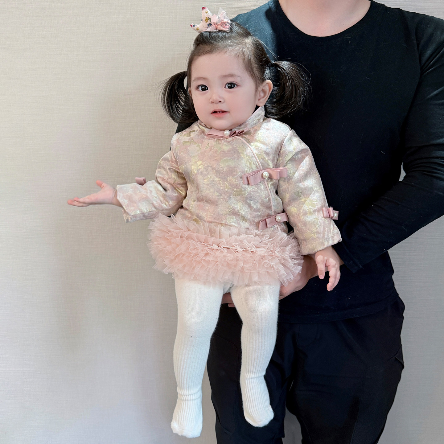 女童冬季新中式年服连衣裙女宝宝拼接网纱加绒公主裙婴儿保暖裙子,淘宝优惠券,粉丝福利购,淘宝优惠卷