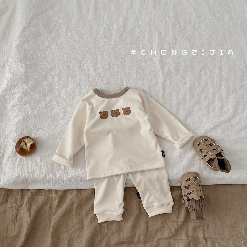 婴幼儿内搭套装秋冬季高腰护肚裤子小熊打底衫卡通印花家居服套装,淘宝优惠券,粉丝福利购,淘宝优惠卷