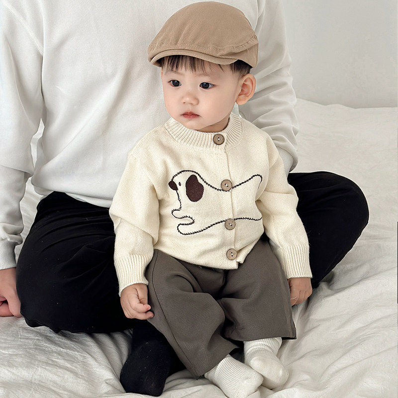 男童春秋套装婴儿洋气针织衫毛衣外套帅气百搭裤子女宝宝时髦衣服 - 图3
