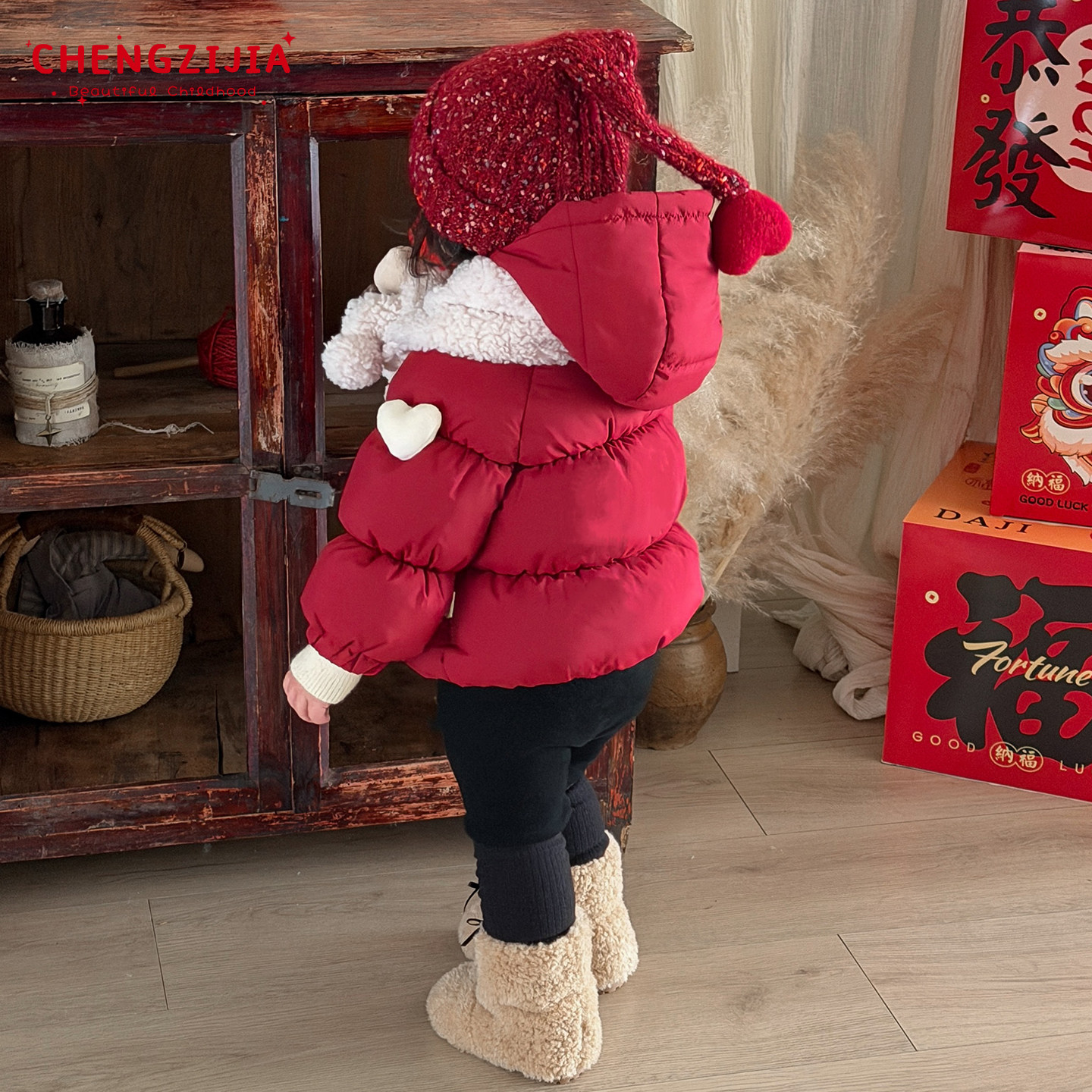 女童冬款新年棉服套装女宝宝韩版加厚保暖连帽外套婴儿加绒打底裤,淘宝优惠券,粉丝福利购,淘宝优惠卷
