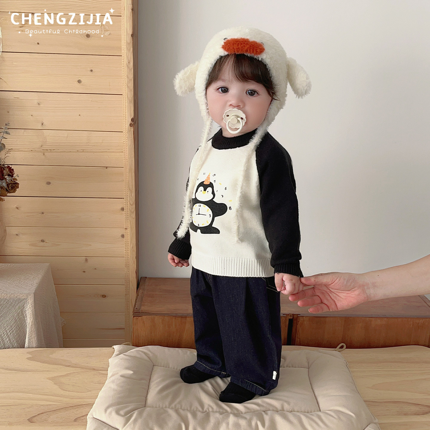 男宝宝冬装可爱毛衣套装男童卡通加厚保暖针织衫婴儿百搭牛仔裤子,淘宝优惠券,粉丝福利购,淘宝优惠卷