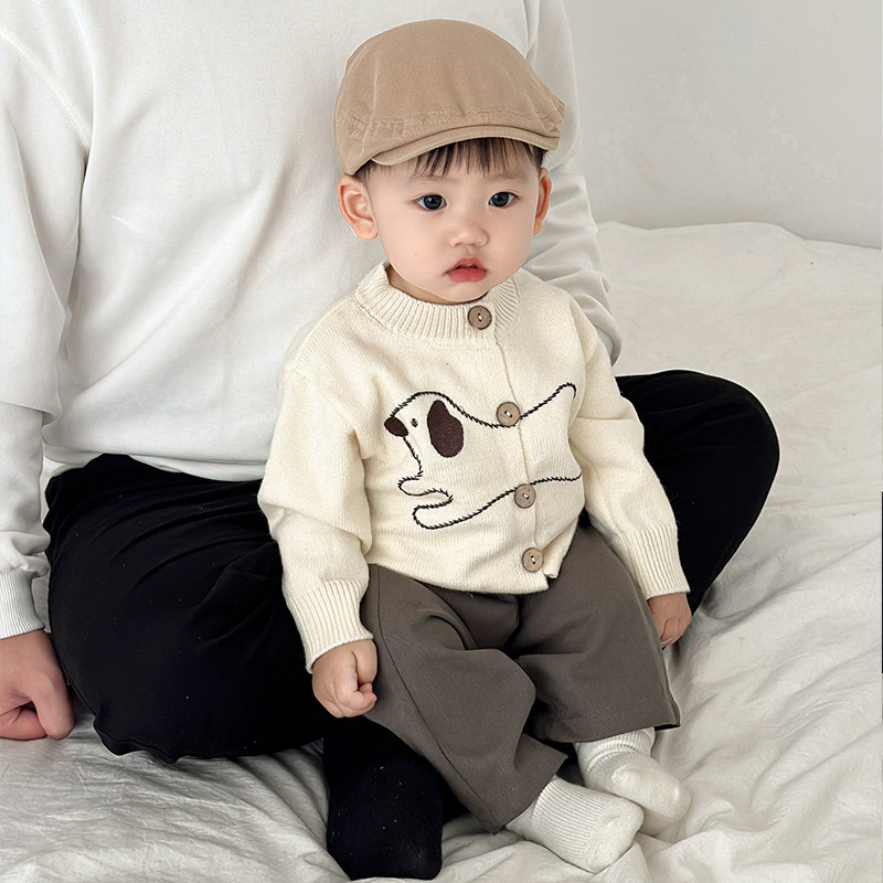 男童春秋套装婴儿洋气针织衫毛衣外套帅气百搭裤子女宝宝时髦衣服 - 图2