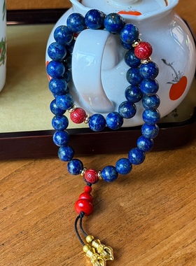 原创设计「朱琉映澜」天然青金石朱砂手持手串小众简约百搭新中式