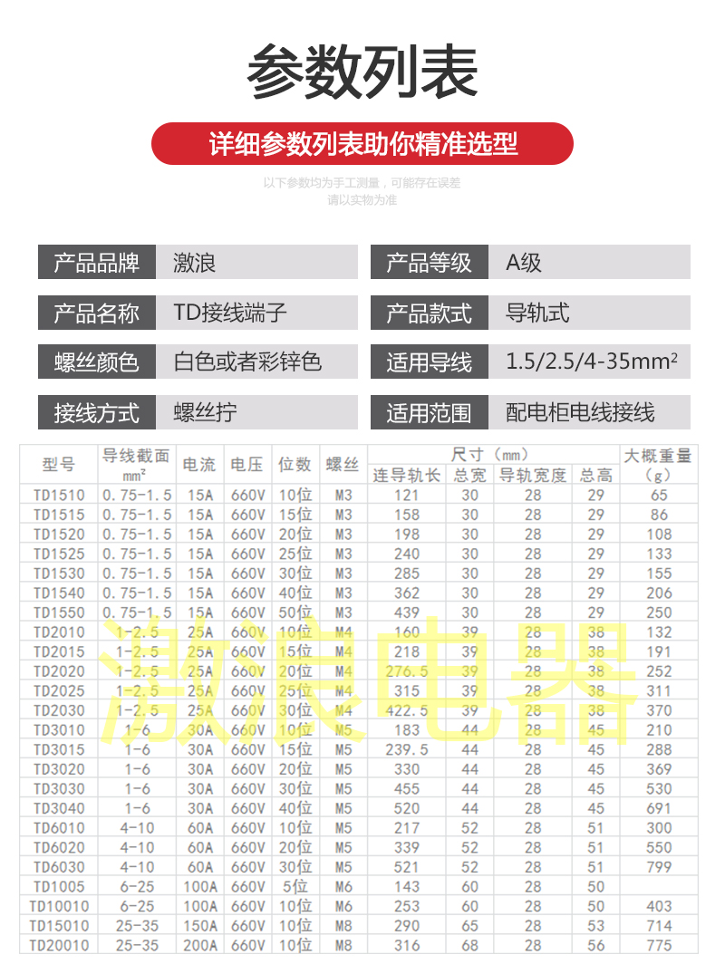 接线端子盒TD3010导轨式端子座TD1510并线线排TD2010接线柱接线板 - 图0