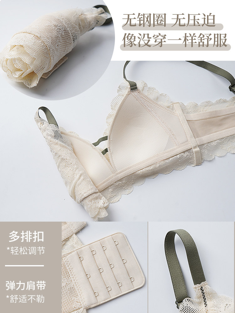 薄款超薄聚拢无钢圈收副乳性感胸罩 蓝可嫣颜文胸