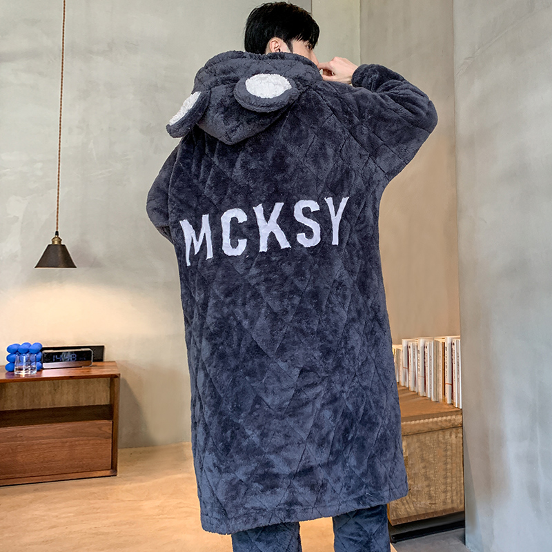 卡卡服饰专营年新款睡衣男士珊瑚绒秋冬季冬天睡袍家居服三层夹棉加绒加厚3