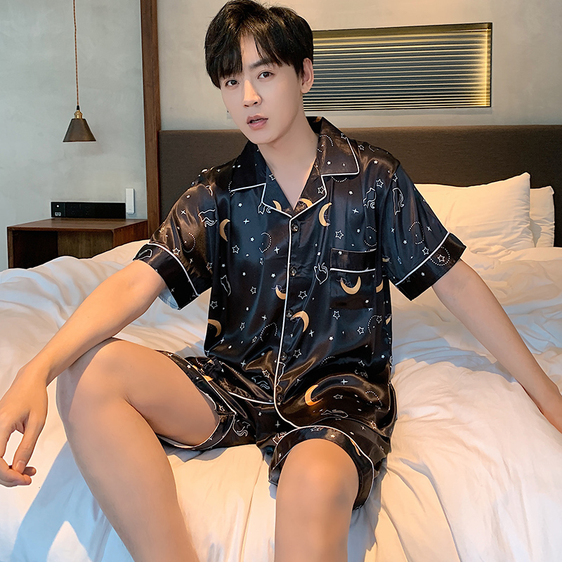 卡卡服饰专营男士睡衣短袖薄款冰丝春夏季薄款夏天卡通可爱丝绸学生家居服套装0