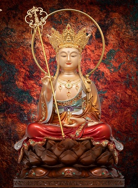 地藏王菩萨像铜像大愿佛像九华山全铜雕像精品东来紫供奉娑婆三圣