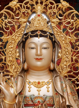 东来紫四巾繁花宝相全堂佛弥勒地藏释迦摩尼观音黄铜工艺摆件