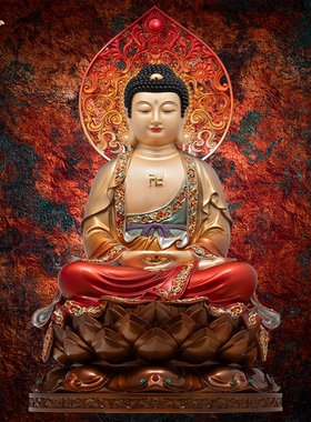 娑婆三圣珐琅彩观音地藏释迦佛菩萨摆件家用佛堂黄铜工艺品装饰